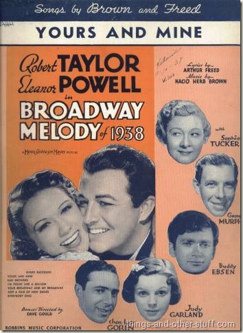 Taylor with Eleanor Powell and others on Yours and Mine sheet music for Broadway Melody of 1938
