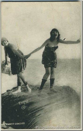 Gonda Durand and Alice Maison 1920s Mack Sennett Comedies Arcade Card