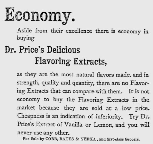 Dr Price's 1892 Economy ad