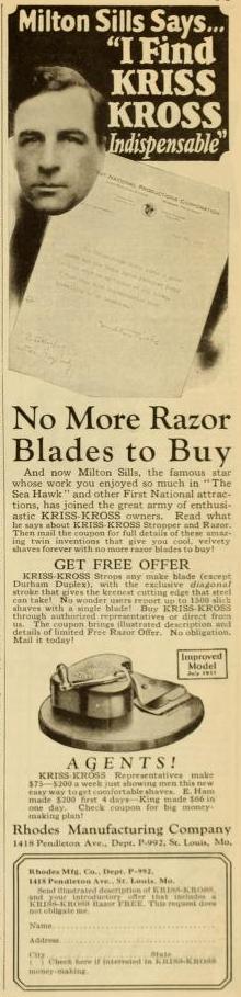 Milton Sills 1927 Kriss Kross advertisement