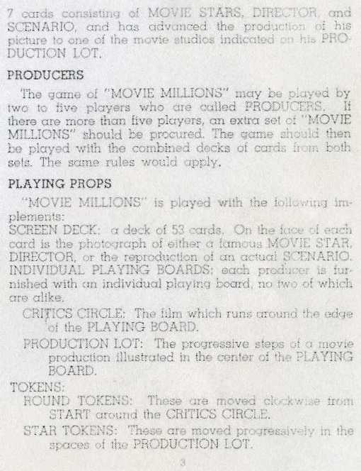1938 Transogram Movie Millions Game Set Instructions