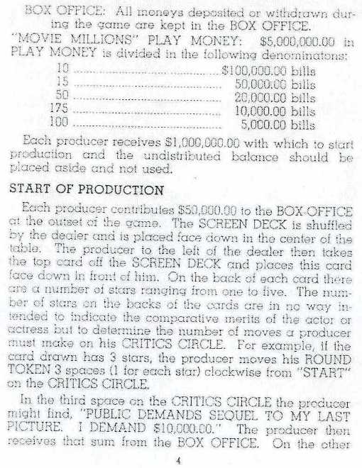 1938 Transogram Movie Millions Game Set Instructions
