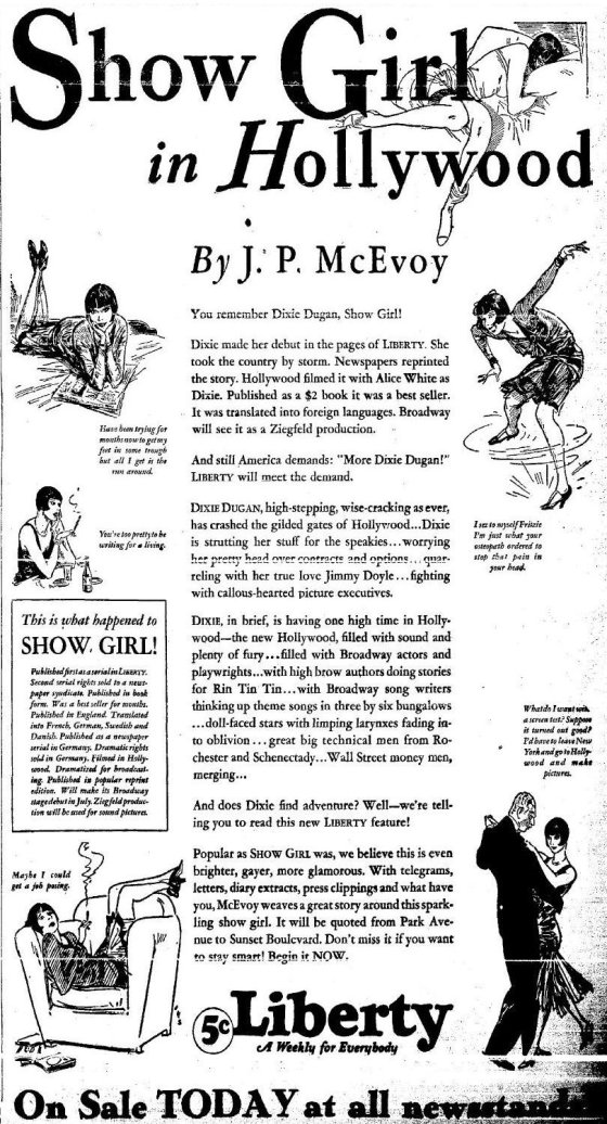 Ad for Show Girl in Hollywood story published in the Oakland Tribune, June 7, 1929, page 9