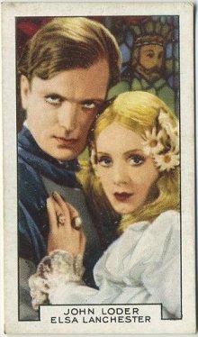 John Loder and Elsa Lanchester in The Private Life of Henry VIII on a 1935 Gallaher Film Partners Tobacco Card