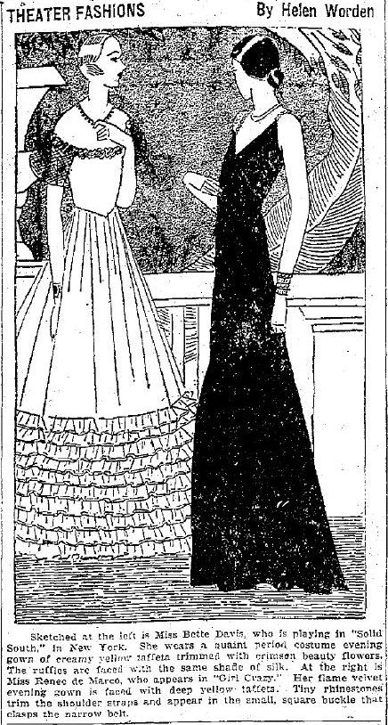 1930 Theater Fashions Cartoon with Bette Davis