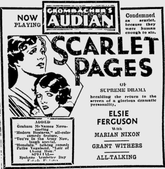 Scarlet Pages 1930 newspaper ad