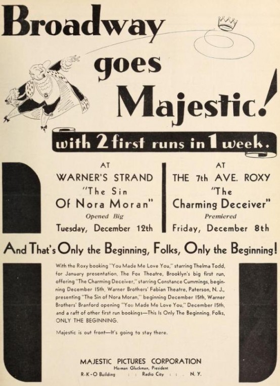 Majestic 1933 Film Daily Ad
