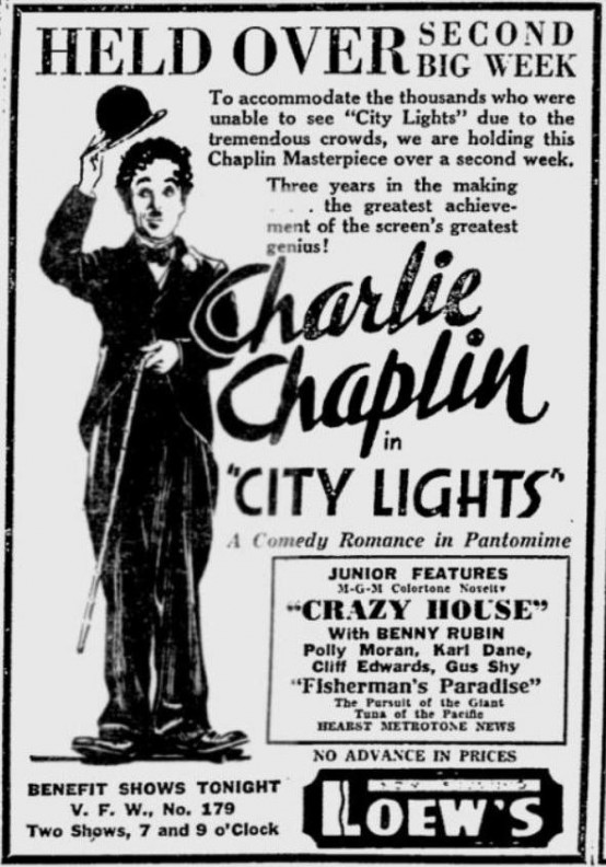 City Lights 1931 newspaper ad