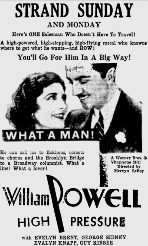 High Pressure 1932 newspaper ad