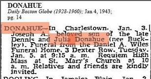 Joe Donahue 1943 obituary