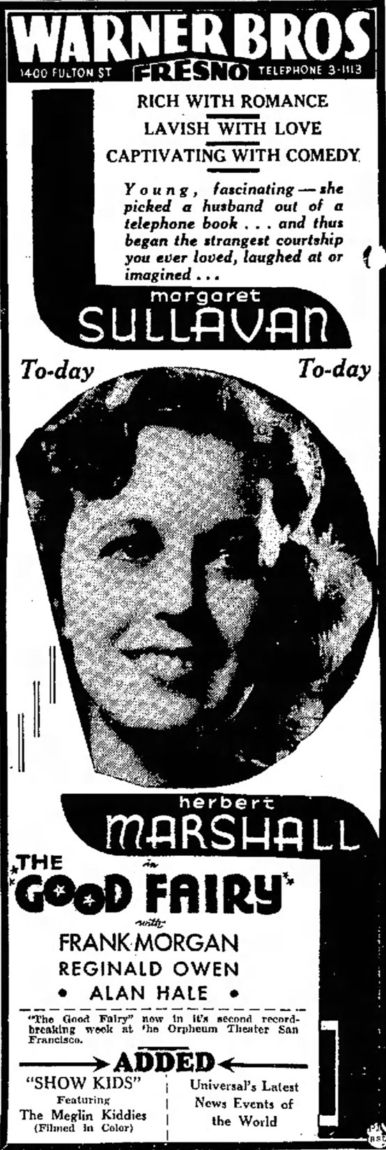 The Good Fairy 1935 newspaper ad