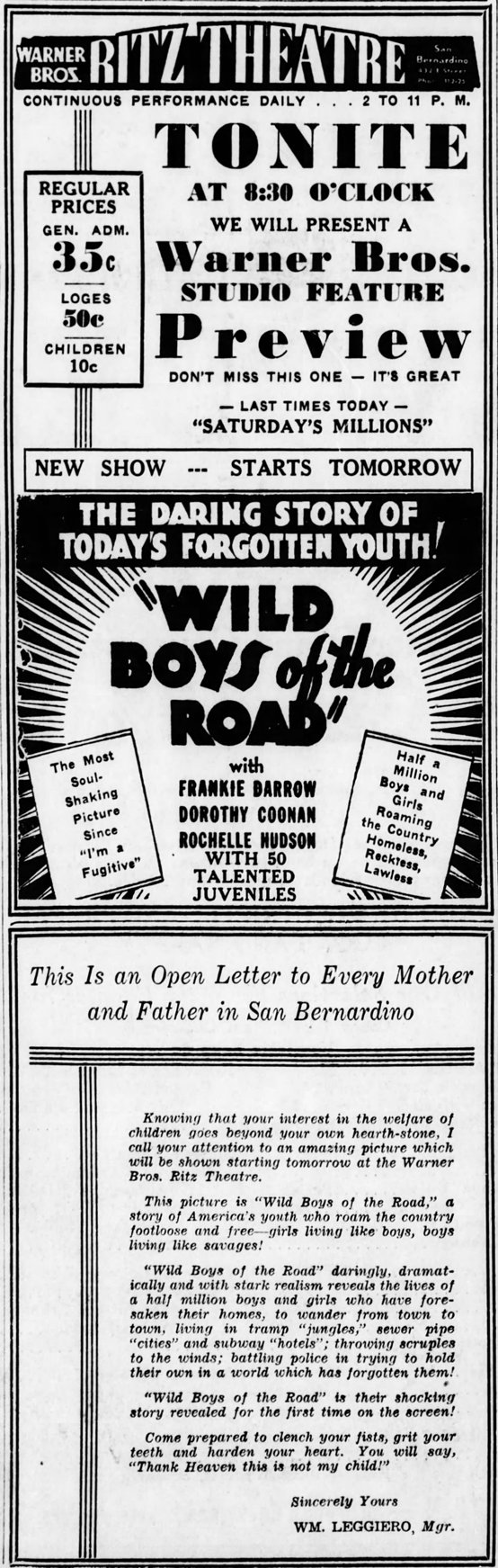 Wild Boys of the Road 1933 advertisement