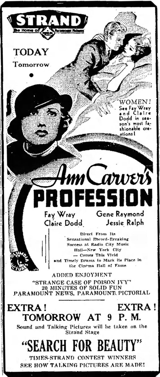 Ann Carver's Profession 1933 newspaper ad